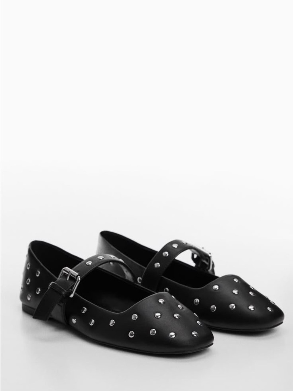 Mango Black Studded Mary Jane Flats